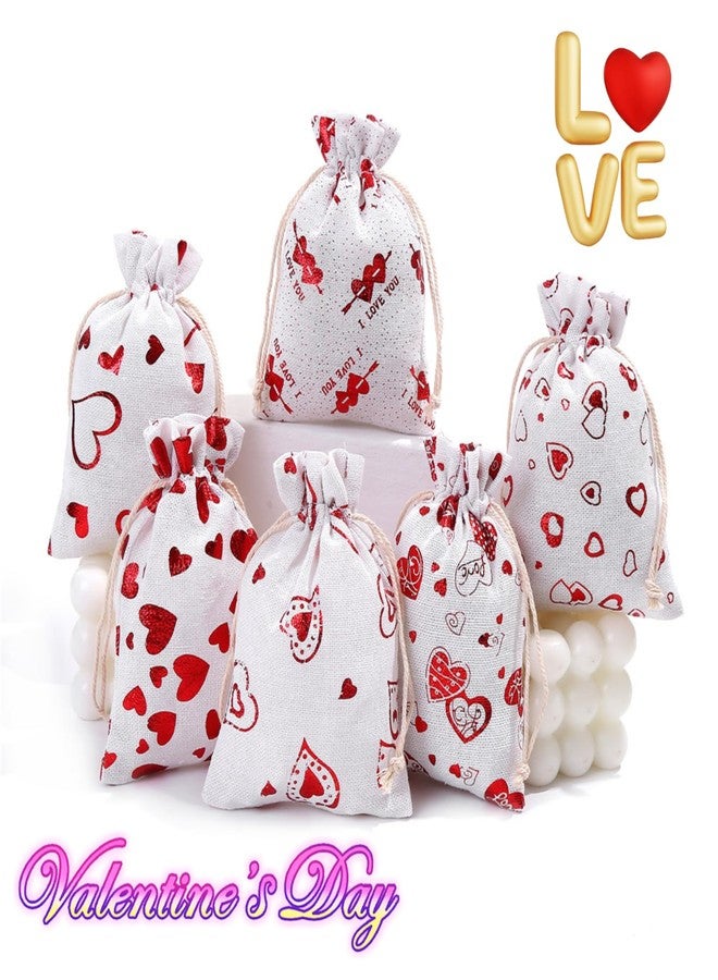 HIPIHOM Valentine's Day Burlap Bags, 24Pcs Heart Burlap Gift Bags with Drawstring and Gift Tags, Organza Bags for Valentine's day Wedding Birthday Anniversary Party Favors Adults, 6 Style 5x7in - Image 2